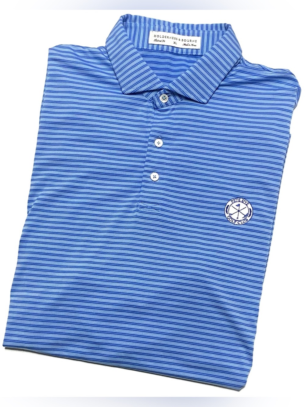Holderness & Bourne Golf Polo Pete Dye Golf Club Blue Striped Tailored Fit XL